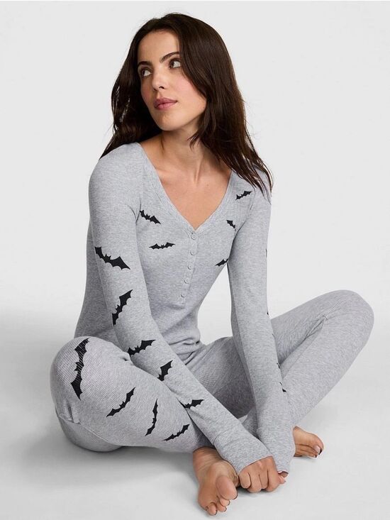 PINK Other - Pink Victoria’s Secret Bats Thermal One Piece XL Spoiled Bat Grey Sexy Halloween